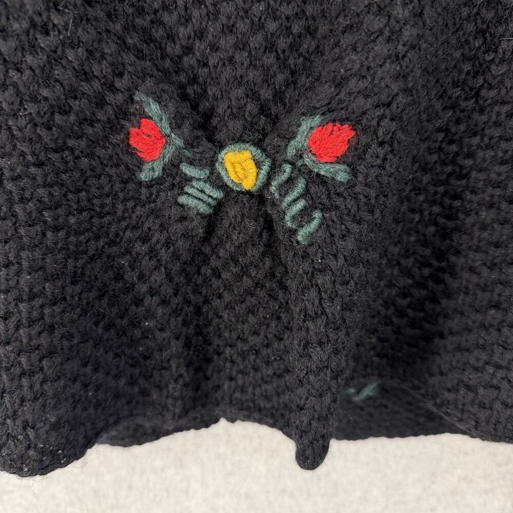 Alphorn Cardigan Womens 46 Black Wool Embroidered Floral Heart Vtg - Picture 9 of 13